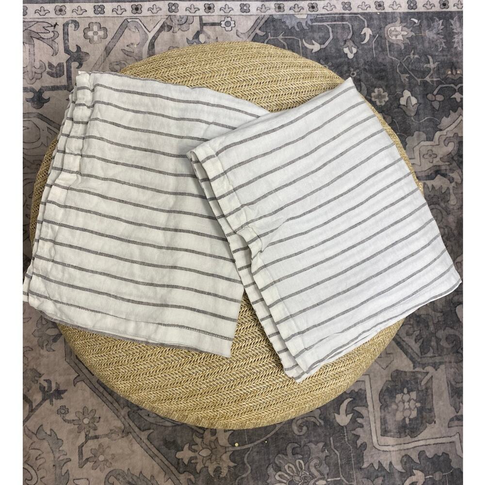 Crate & Barrel Linen Wide Stripe Set of 2 Standard Shams Warm White Black